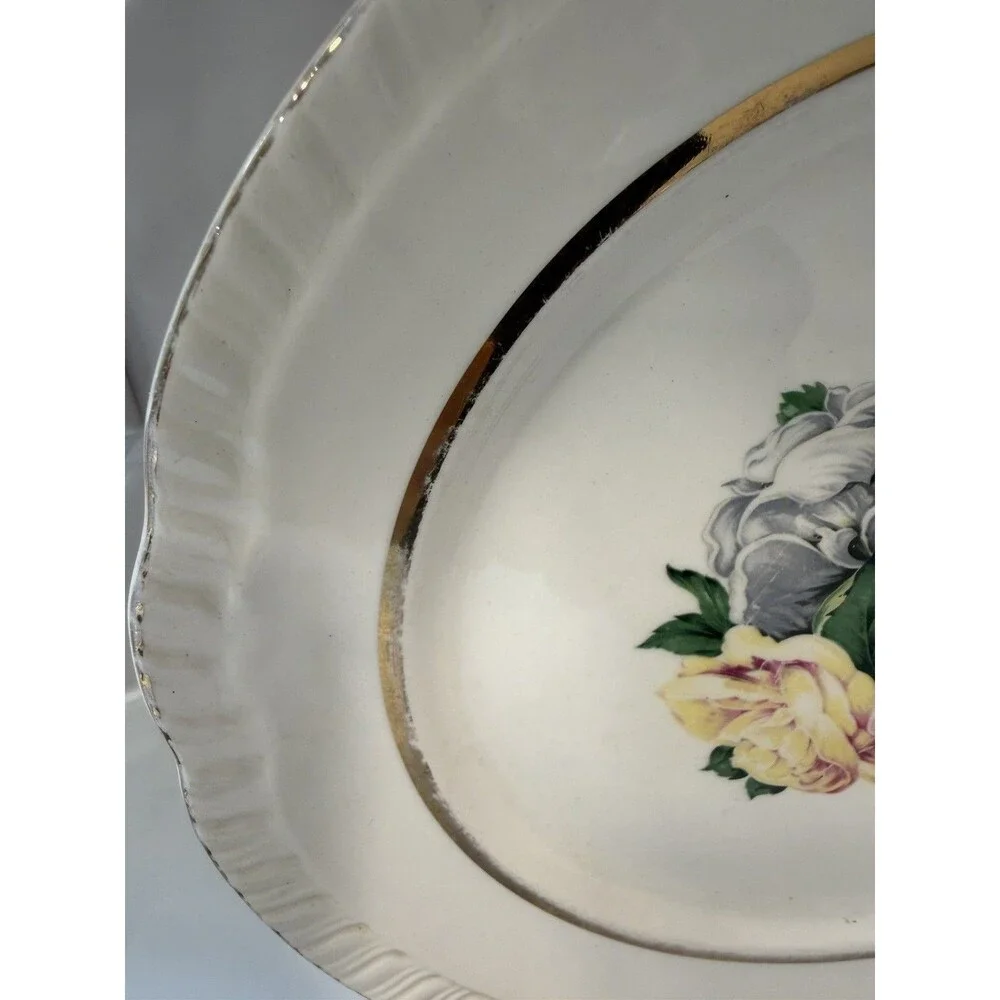 5 Piece Vintage American Limoges Janis R132 22k Gold Serving Bowl,  Plate-3 bowl